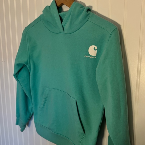 Carhartt Girl’s Teal Hooded Sweatshirt with Front Pocket Size Small (8) - Picture 3 of 13
